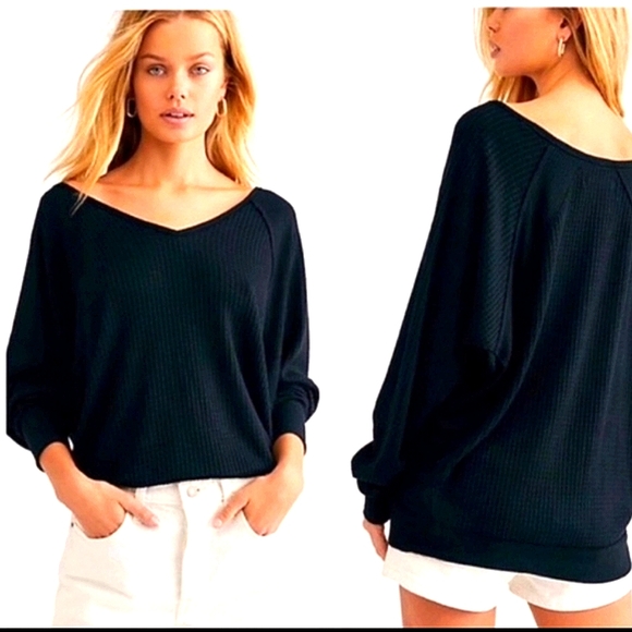Free People Tops - Free people BOHO Santa Clara thermal top black long sleeves size XS 2 4